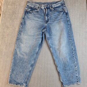 Gap Barrel Jean High Rise Womens 31/12 Short Blue Curved Leg Rigid Denim Cropped